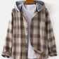 Mens Tartan Plaid Button Up Casual Long Sleeve Drawstring Hooded Shirts