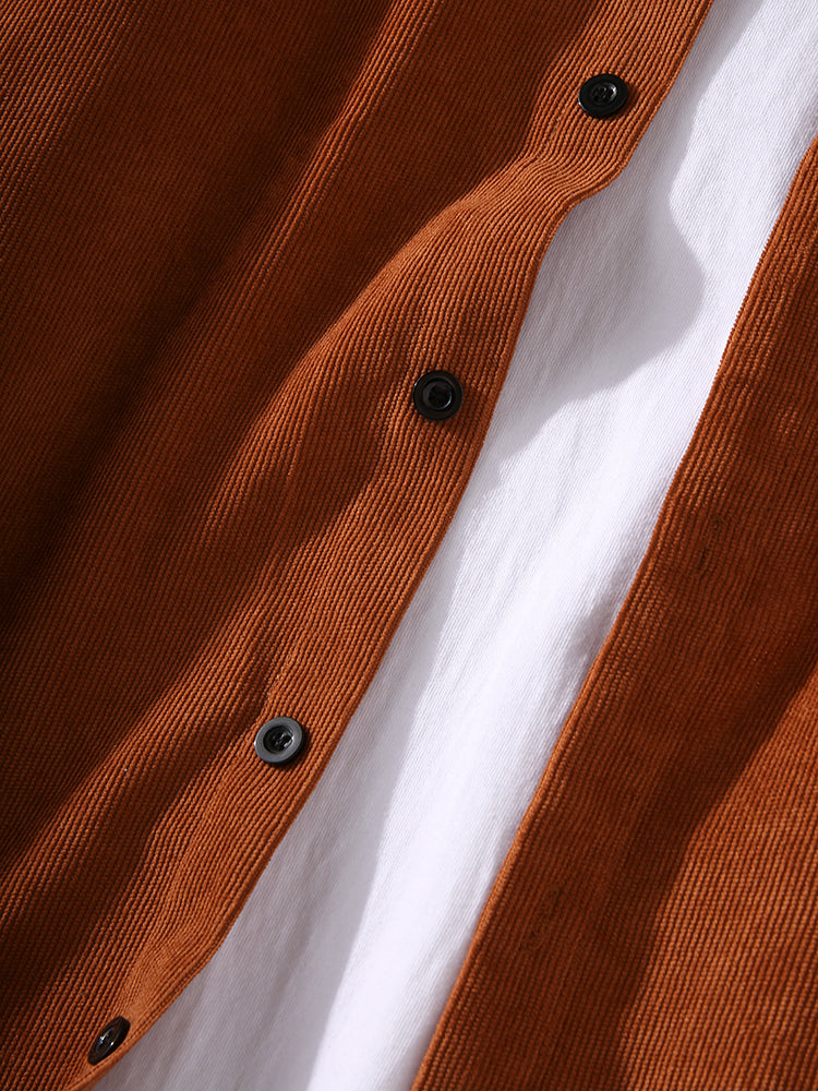 Mens Corduroy Solid Color Lapel Daily Long Sleeve Shirts