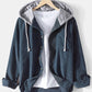Mens Corduroy Designer Solid Color Daily Button Up Drawstring Hooded Shirt