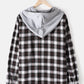 Mens Cotton Plaid Button Up Long Sleeve Casual Drawstring Hooded Shirts