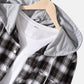 Mens Cotton Plaid Button Up Long Sleeve Casual Drawstring Hooded Shirts