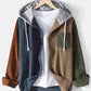 Mens Corduroy Colorblock Stitching Drawstring Hooded Shirt With Pocket