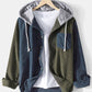 Mens Corduroy Colorblock Stitching Drawstring Hooded Shirt With Pocket