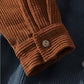 Mens Corduroy Colorblock Stitching Drawstring Hooded Shirt With Pocket