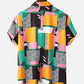 Mens Dot & Geometry Pattern Colorblock Lapel Short Sleeve Shirt