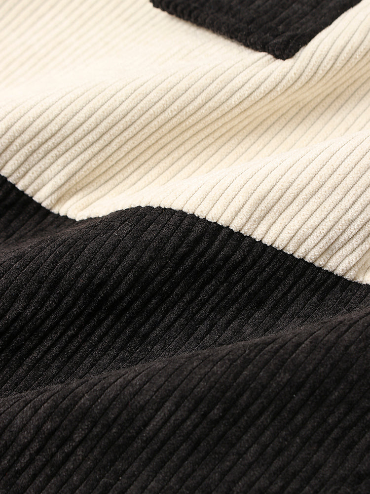 Mens Colorblock Corduroy Drawstring Hem Daily Pullover Hoodie