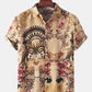 Mens Thin & Breathable Cotton Tribal Pattern Vintage Lapel Holiday Casual Shirt