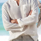Mens Simple Solid 100% Cotton V-Neck Long Sleeve Shirt