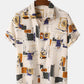 Mens Vintage Line Drawing Flower Print Street Short Sleeve Shirts