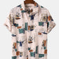 Mens Vintage Line Drawing Flower Print Street Short Sleeve Shirts