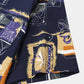 Mens Vintage Line Drawing Flower Print Street Short Sleeve Shirts