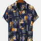 Mens Vintage Line Drawing Flower Print Street Short Sleeve Shirts