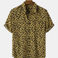 Mens Leopard Print Button Up Short Sleeve Shirts With Pocket