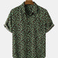 Mens Leopard Print Button Up Short Sleeve Shirts With Pocket
