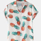 Mens Pineapple Pattern Print Casual Loungewear Comfy Breathable Button Drawstring Outfits Set