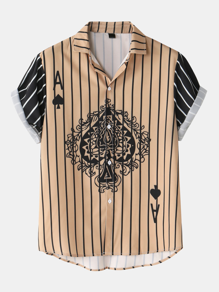 Mens Playing Card Pattern Patchwork Striped Shirt & Shorts Co-ords