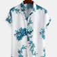 Mens Chinese Style Porcelain Floral Printed Short Sleeve Turn Down Collar Casual Shirt