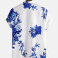 Mens Chinese Style Porcelain Floral Printed Short Sleeve Turn Down Collar Casual Shirt
