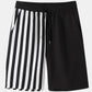 Mens Patchwork Stripe Pocket Drawstring Short Sleeve Two Piece Outfits