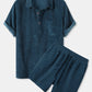 Mens Thin Corduroy Solid Breathable Short Sleeve Shirt & Shorts Set With Pocket SKUH44628