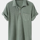 Mens Waffle Solid Color Half Open Collar Drawstring Short Sleeve Shirts&Shorts Loungewear SKUH44593