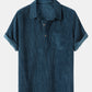Mens Thin Corduroy Solid Breathable Short Sleeve Shirt & Shorts Set With Pocket SKUH44628