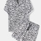 Mens Zebra Pattern Revere Collar Shirt & Drawstring Shorts Two Piece Outfits