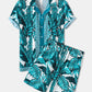 Mens Summer Holiday Revere Collar Tropical Leaf Pattern Baroque Two Piece Outfits