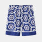 Mens Blue Baroque Print Revere Collar Short Sleeve Shirt & Shorts Co-ords