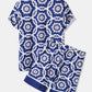 Mens Blue Baroque Print Revere Collar Short Sleeve Shirt & Shorts Co-ords