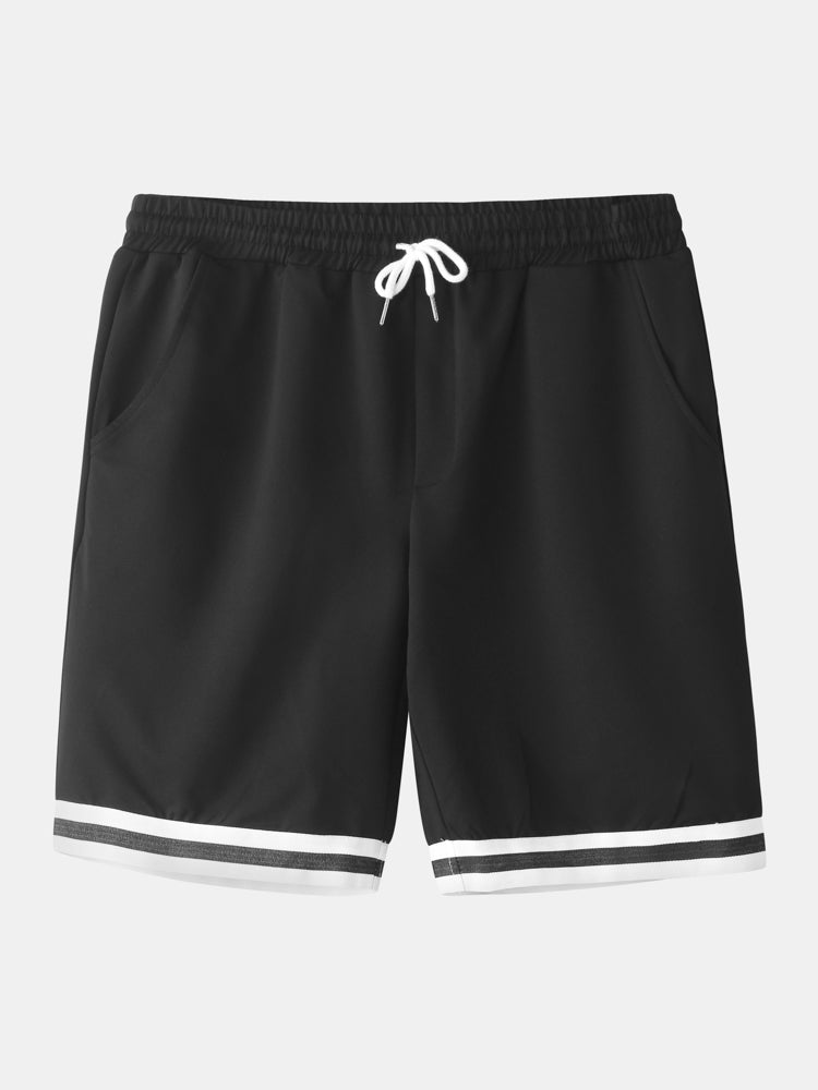 Mens Contrast Stripe Trim Plain Sports Two Pieces Outfits With Drawstring Shorts SKUH31214