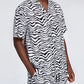 Mens Zebra Pattern Revere Collar Shirt & Drawstring Shorts Two Piece Outfits