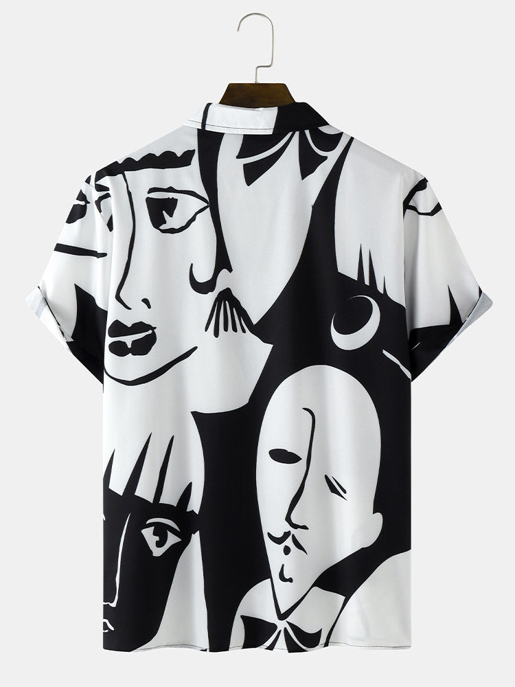 Mens Abstract Face All Over Print Street Short Sleeve Shirts