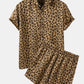Mens Hawaiian Leopard Print Thin Holiday Beachwear Surfing Sporty Button Loungewear Set SKUE44246