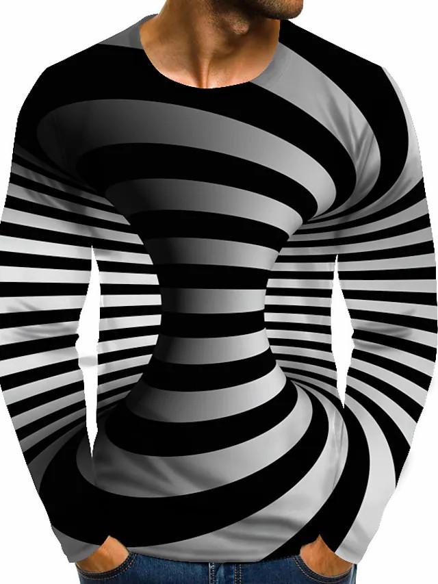 Men's 3D Print Graphic Optical Illusion Plus Size Long Sleeve Tops Streetwear