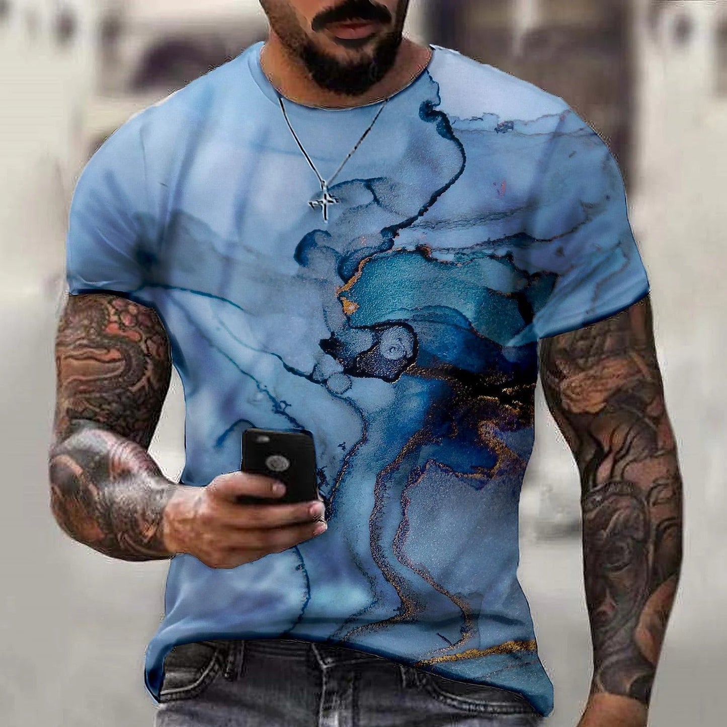 Men's 3D Print Graphic Geometric Crack Plus Size Short Sleeve Casual T-Shirts