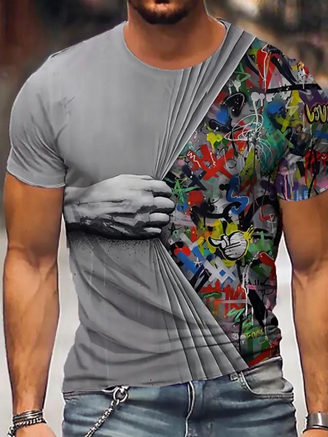 Men's Tee T shirt 3D Graphic Prints Hand Print Short Sleeve Daily Tops Casual Designer