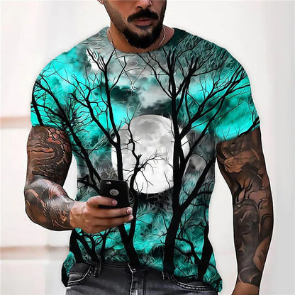 Men's  Tee T shirt Shirt 3D Print Graphic Prints Moon Print Short Sleeve Halloween Tops Casual Designer Big and Tall Blue Purple Gray / Summer